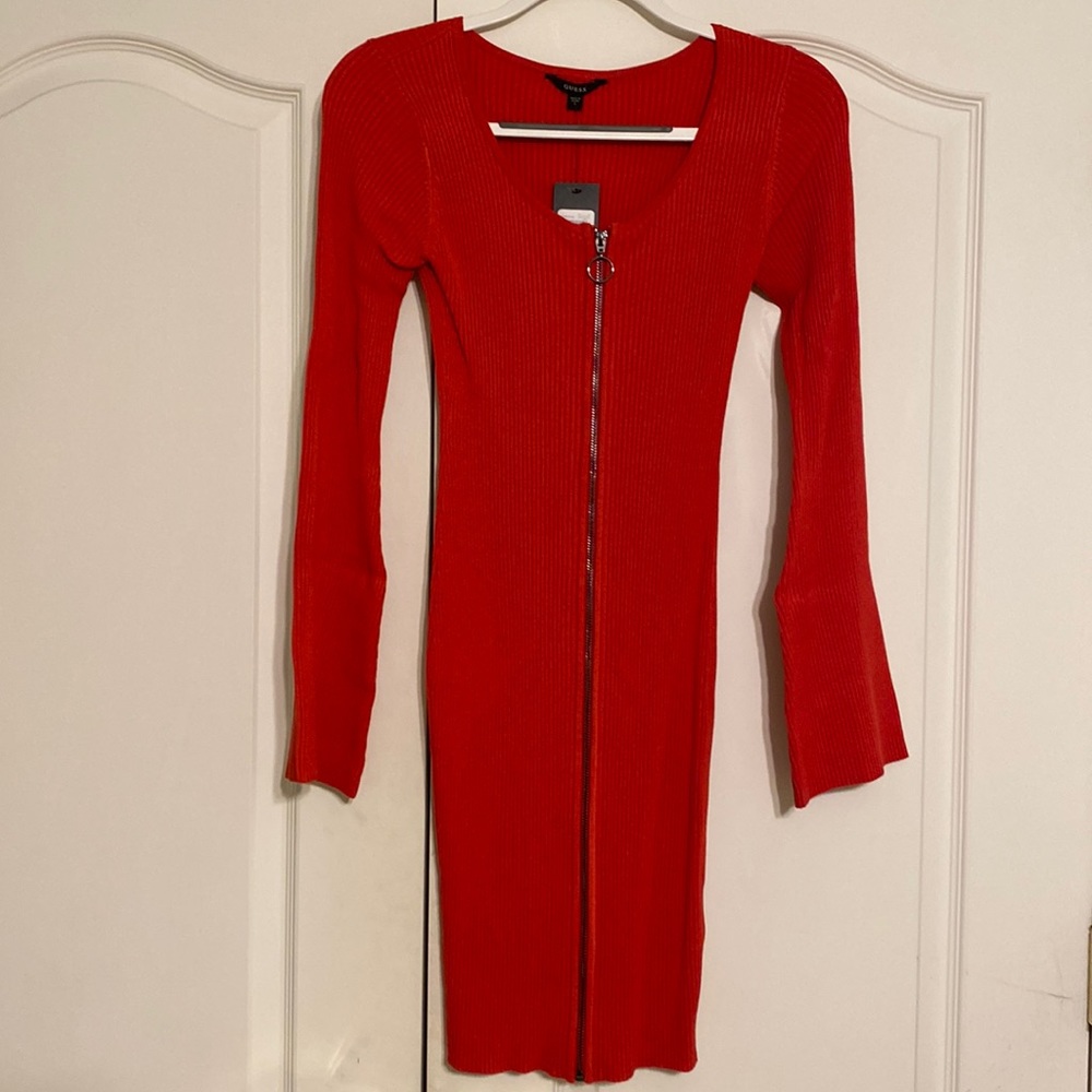 GUESS red zipper sweater dress